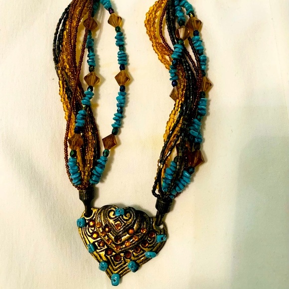 FUN Turquoise and Amber Beaded Necklace - Picture 1 of 9